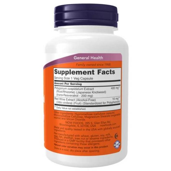 NOW Foods Natural Resveratrol With Red Wine Extract 200mg Capsules 60 Capsules