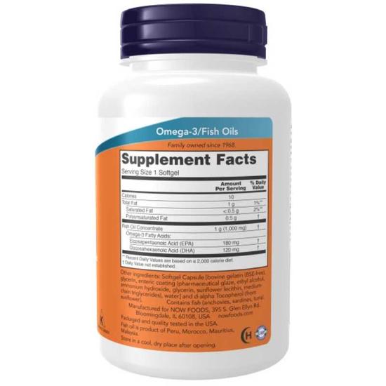 NOW Foods Omega-3 Enteric Coated Softgels 90 Softgels