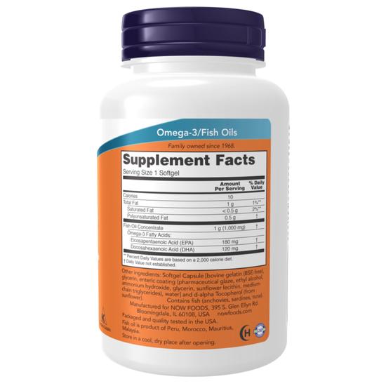 NOW Foods Omega-3 Enteric Coated Softgels 90 Softgels