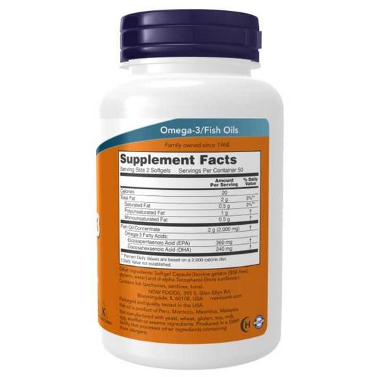 NOW Foods Omega-3 Molecularly Distilled Fish Softgels 200 Softgels