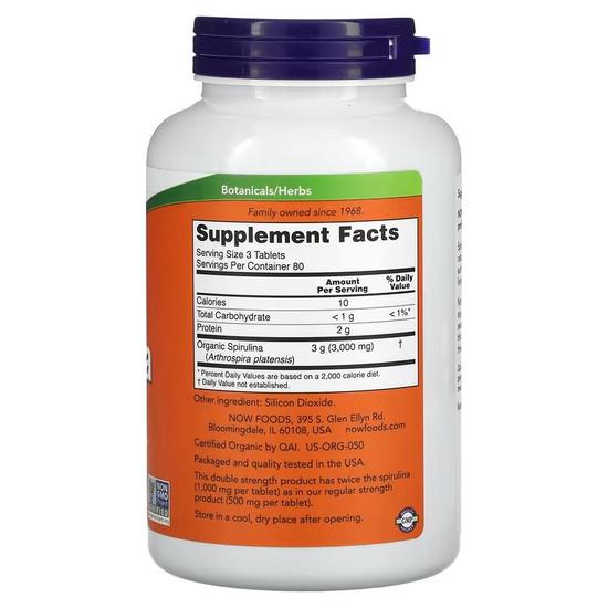 NOW Foods Organic Spirulina 1000mg Tablets 240 Tablets