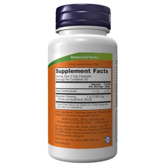 NOW Foods Panax Ginseng 500mg Capsules 100 Capsules