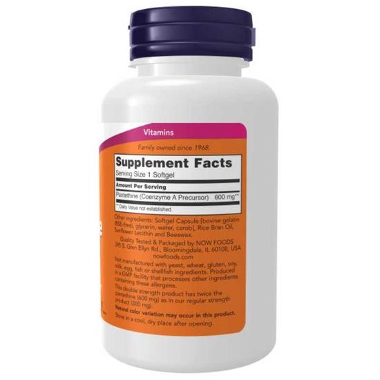 NOW Foods Pantethine 600mg Double Strength Softgels 60 Softgels