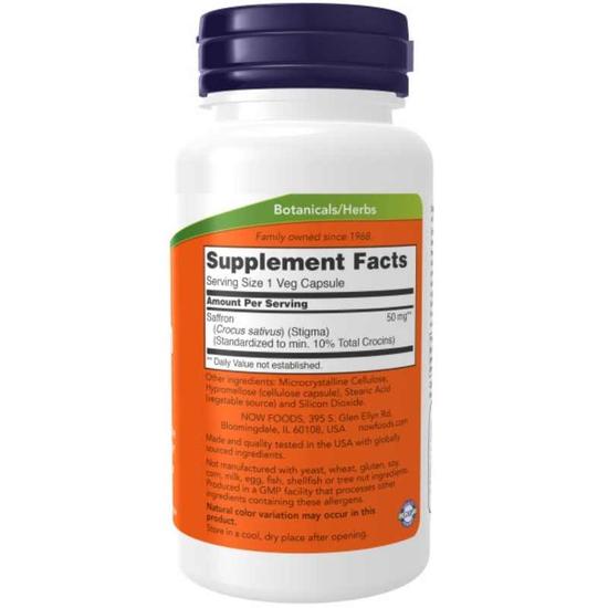 NOW Foods Saffron 50mg Capsules 60 Capsules