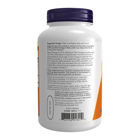 NOW Foods Super Omega 3-6-9 1200mg Softgels 90 Softgels