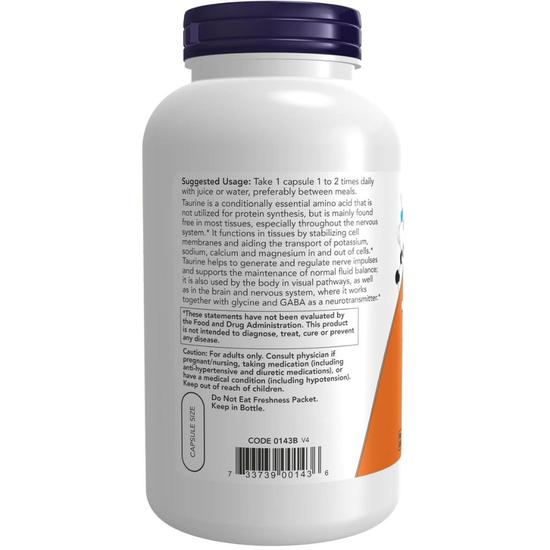 NOW Foods Taurine 1000mg Double Strength Capsules 100 Capsules