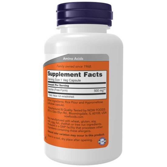 NOW Foods Taurine 500mg Capsules 100 Capsules