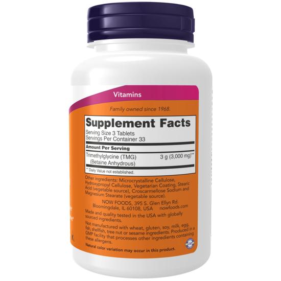 NOW Foods TMG Trimethylglycine 1000mg Tablets 100 Tablets