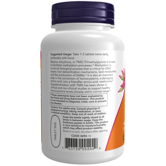 NOW Foods TMG Trimethylglycine 1000mg Tablets 100 Tablets