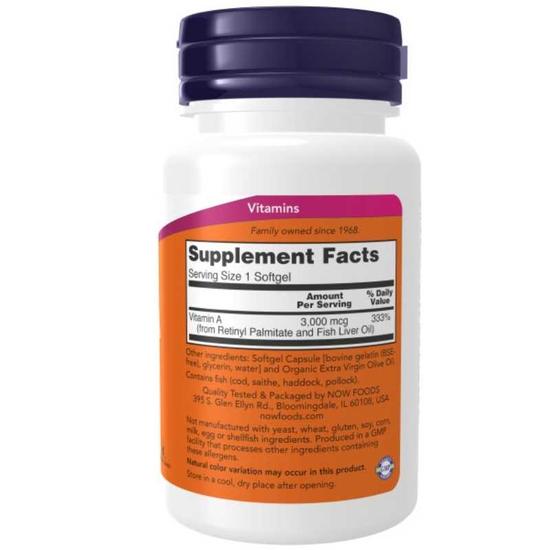 NOW Foods Vitamin A 10, 000iu Softgels 100 Softgels