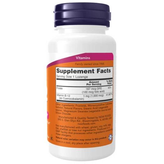 NOW Foods Vitamin B-12 With Folic Acid 1000mcg Lozenges 250 Lozenges