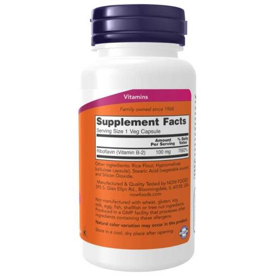 NOW Foods Vitamin B-2 Riboflavin 100mg Capsules 100 Capsules