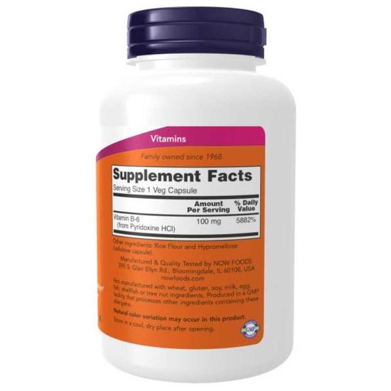 NOW Foods Vitamin B-6 100mg Capsules 100 Capsules