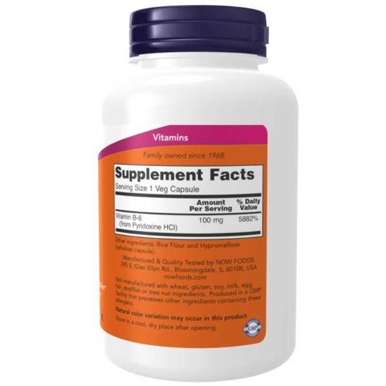 NOW Foods Vitamin B-6 100mg Capsules 100 Capsules