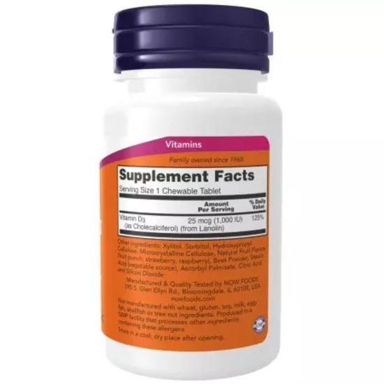 NOW Foods Vitamin D-3 1000iu Chewables 180 Chewables