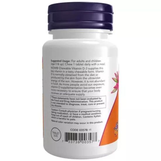 NOW Foods Vitamin D-3 1000iu Chewables 180 Chewables