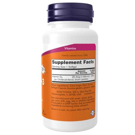 NOW Foods Vitamin D-3 1000iu Softgels 180 Softgels