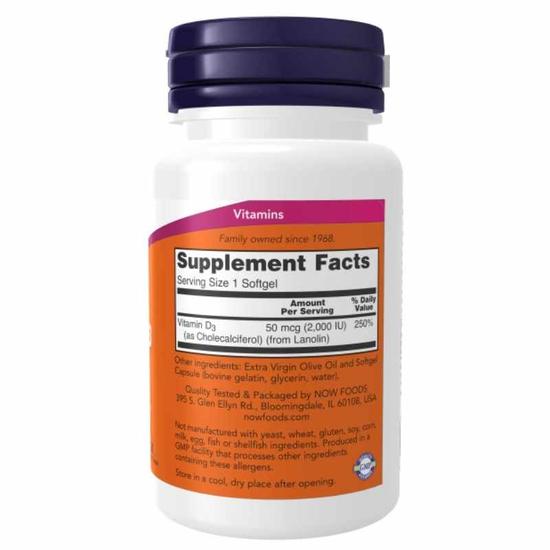 NOW Foods Vitamin D-3 2000iu Softgels 120 Softgels