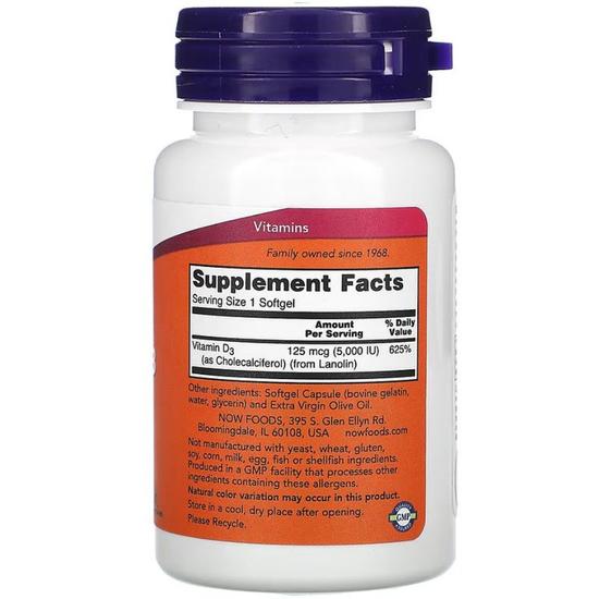 NOW Foods Vitamin D-3 5000iu Softgels 120 Softgels