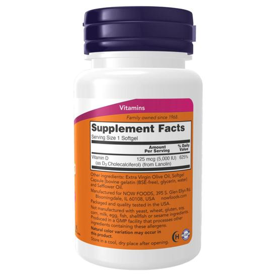 NOW Foods Vitamin D3 5000iu Softgels 30 Softgels