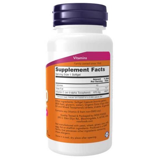 NOW Foods Vitamin E-1000 Natural Mixed Tocopherols Softgels 50 Softgels