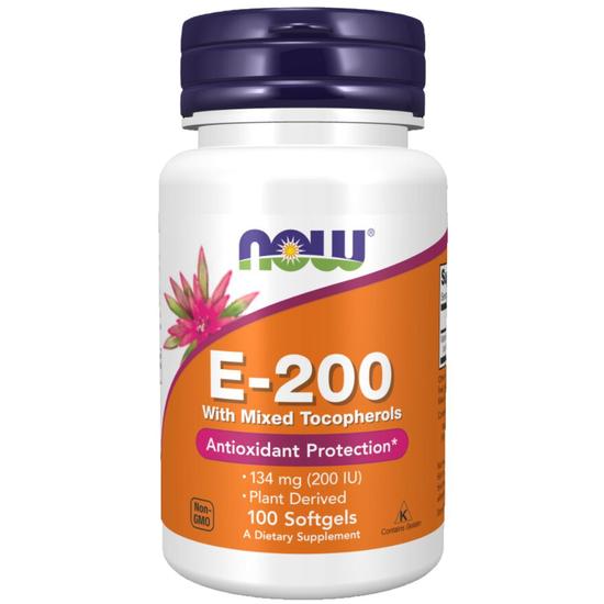 NOW Foods Vitamin E-200 Natural Mixed Tocopherols Softgels 100 Softgels