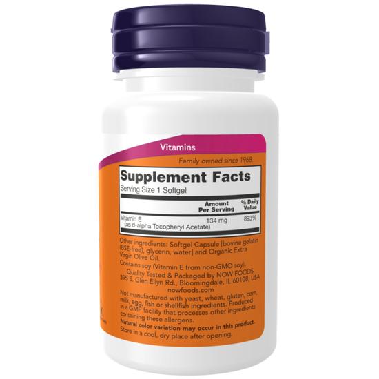 NOW Foods Vitamin E-200 Natural Softgels 100 Softgels