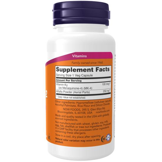 NOW Foods Vitamin K-2 100mcg Capsules 100 Capsules