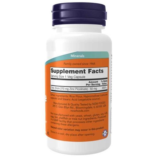 NOW Foods Zinc Picolinate 50mg Capsules 30 Capsules