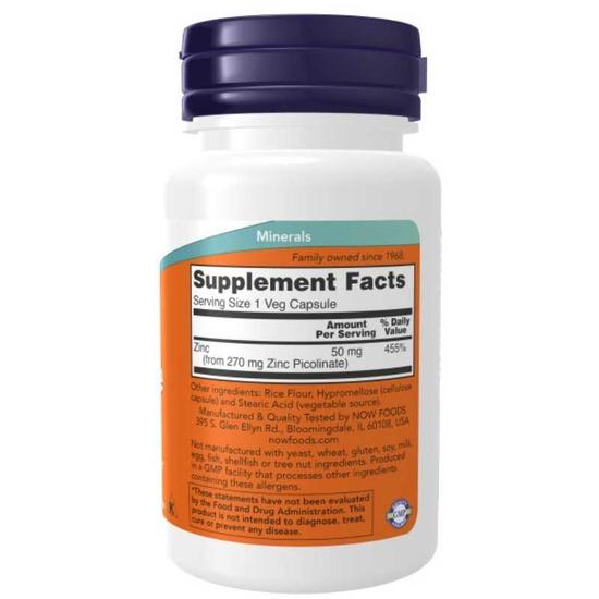 NOW Foods Zinc Picolinate 50mg Capsules 30 Capsules