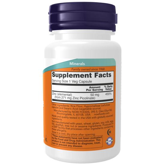 NOW Foods Zinc Picolinate 50mg Capsules 30 Capsules