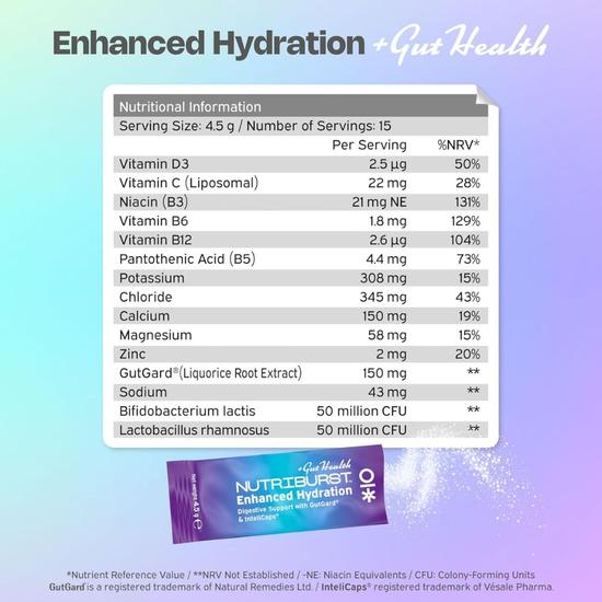 Nutriburst Enhanced Hydration + Gut Health Mixed Fruit Flavour Sachets 15 Sachets