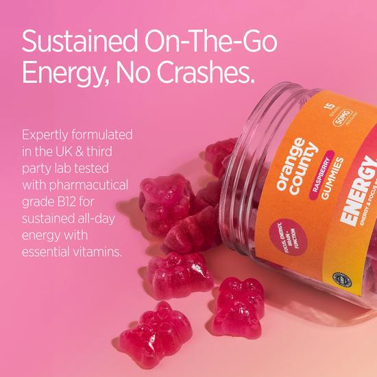 Orange County Wellbeing Energy Caffeine Raspberry Gummies 60g