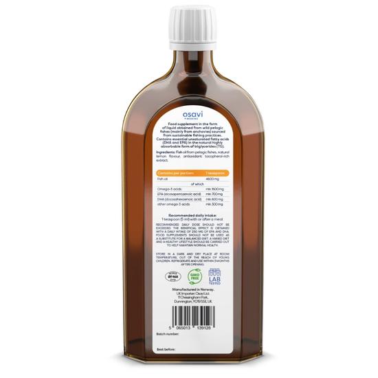 Osavi Daily Omega 1600mg Omega 3 Natural Lemon 250ml