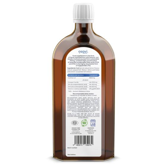 Osavi Norwegian Cod Liver Oil 1000mg Omega 3 Lemon-Mint 250ml