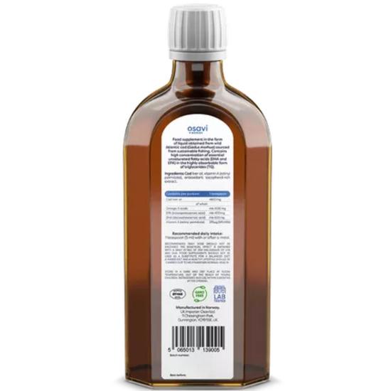 Osavi Norwegian Cod Liver Oil 1000mg Omega 3 Unflavoured 250ml