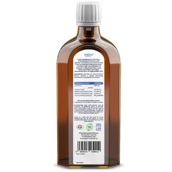 Osavi Norwegian Cod Liver Oil 1000mg Omega 3lemon 250ml
