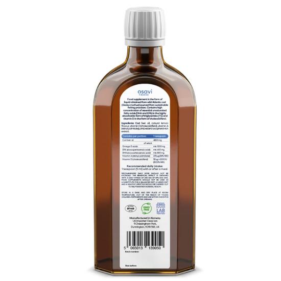 Osavi Norwegian Cod Liver Oil + D3 1000mg Omega 3lemon 250ml