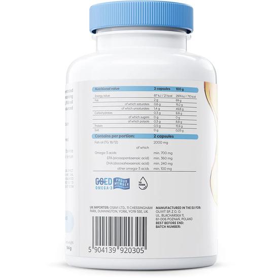 Osavi Omega-3 Fish Oil Molecularly Distilled 1000mg Softgels Lemon Flavour 120 Softgels