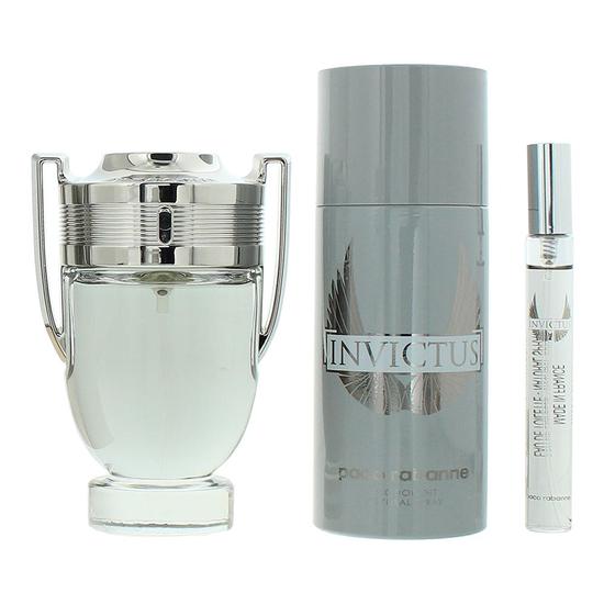 Paco Rabanne Invictus Eau De Toilette 100ml, 10ml + Deodorant Spray Gift Set Him 100ml