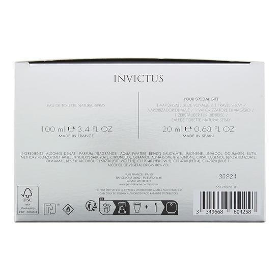 Paco Rabanne Invictus Eau De Toilette 100ml + Eau De Toilette 20ml Gift Set