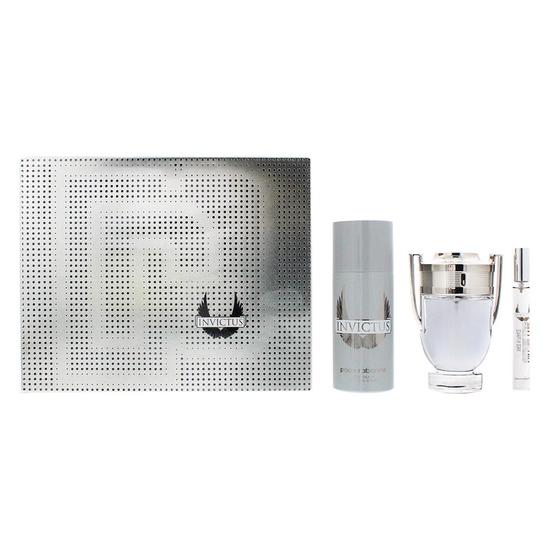 Paco Rabanne Invictus Eau De Toilette Gift Set 100ml Eau De Toilette Spray, 10ml Eau De Toilette Spray & 150ml Deodorant Spray