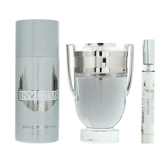Paco Rabanne Invictus Eau De Toilette Gift Set 100ml Eau De Toilette Spray, 10ml Eau De Toilette Spray & 150ml Deodorant Spray