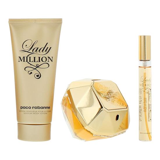 Paco Rabanne Lady Million Eau De Parfum 80ml, 10ml + Body Lotion Gift Set Her 80ml