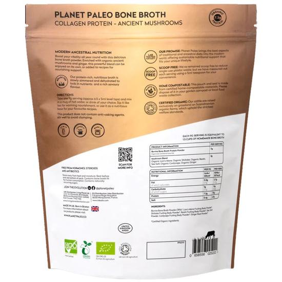 Planet Paleo Organic Bone Broth Collagen Protein Ancient Mushrooms 225g