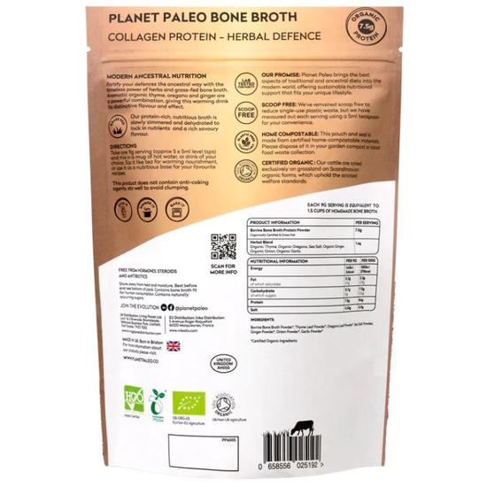 Planet Paleo Organic Bone Broth Collagen Protein Herbal Defence 225g