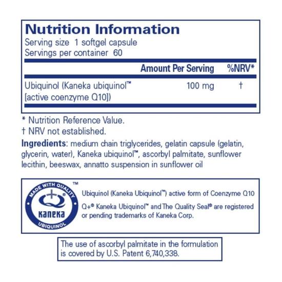 Pure Encapsulations Ubiquinol-QH 100mg Capsules 60 Capsules