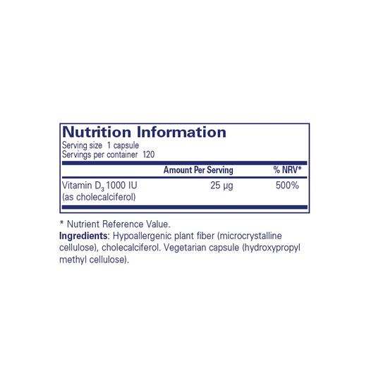 Pure Encapsulations Vitamin D3 1000iu Capsules 120 Capsules