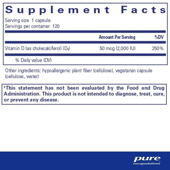 Pure Encapsulations Vitamin D3 2000iu Capsules 120 Capsules