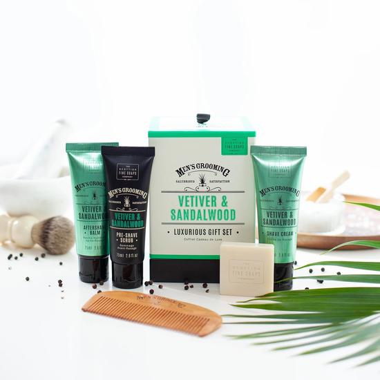 Scottish Fine Soaps Men's Grooming Vetiver & Sandalwood Luxurious Gift Set